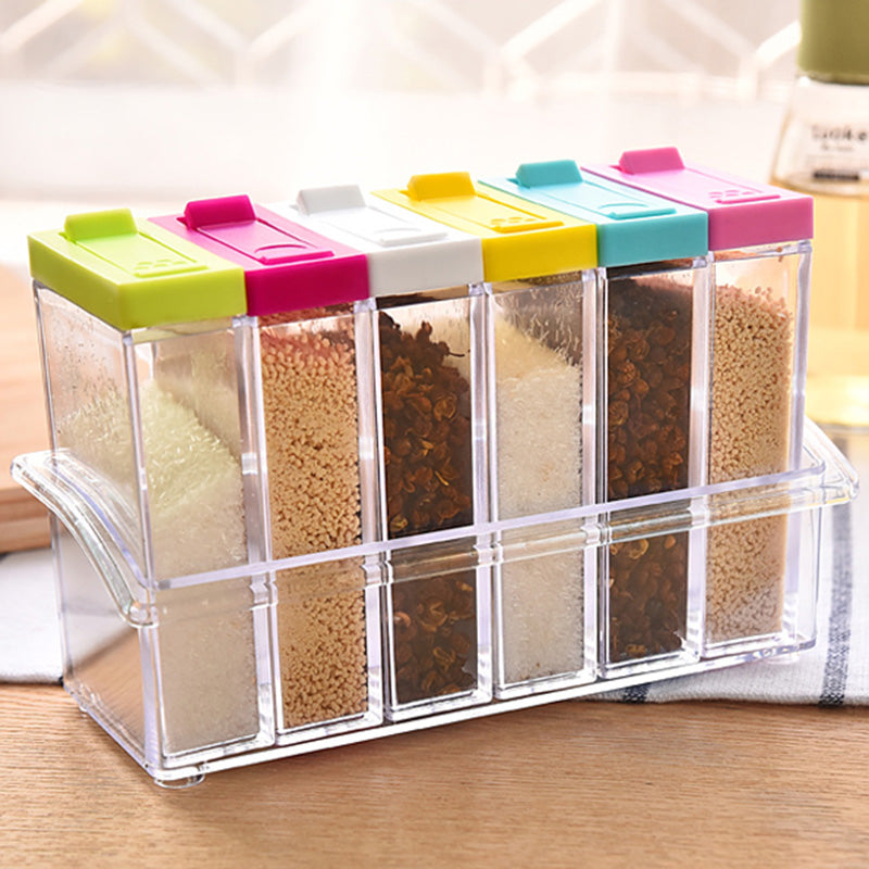 Plastic Multicolor Spice Rack 6 Lid Container Set