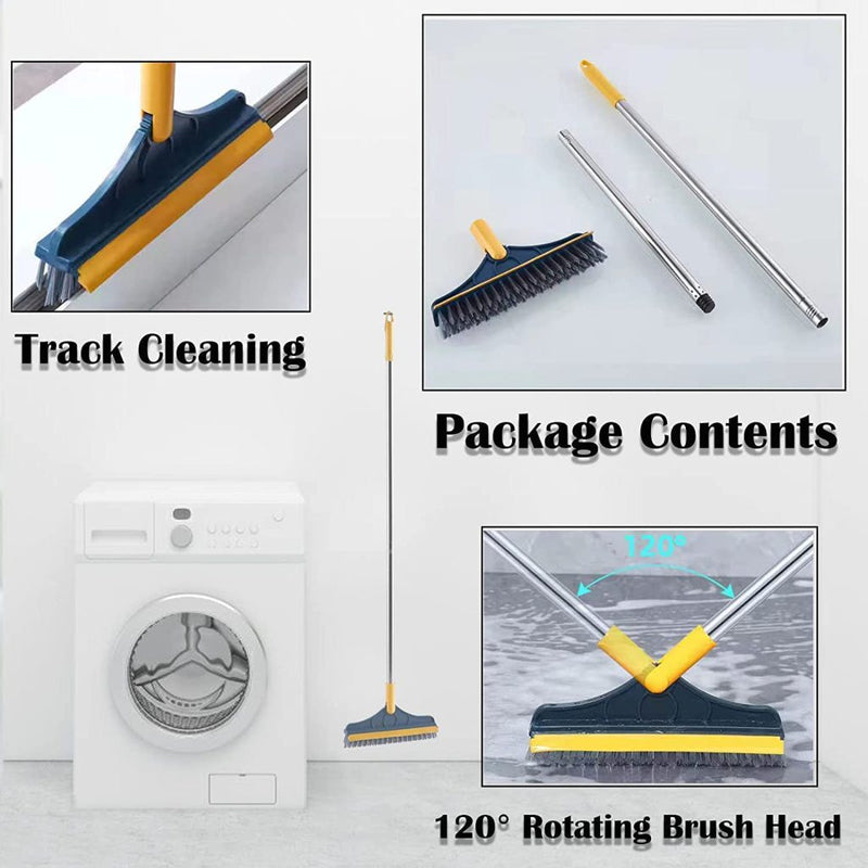 2 in 1 Floor Brush Scrubber with Long Handle Grout Brush Stiff Bristle Cleaning Scrub Brush with Squeegee 120°Rotating Tile Brus