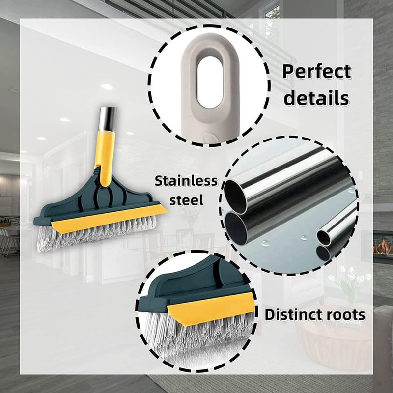 2 in 1 Floor Brush Scrubber with Long Handle Grout Brush Stiff Bristle Cleaning Scrub Brush with Squeegee 120°Rotating Tile Brus
